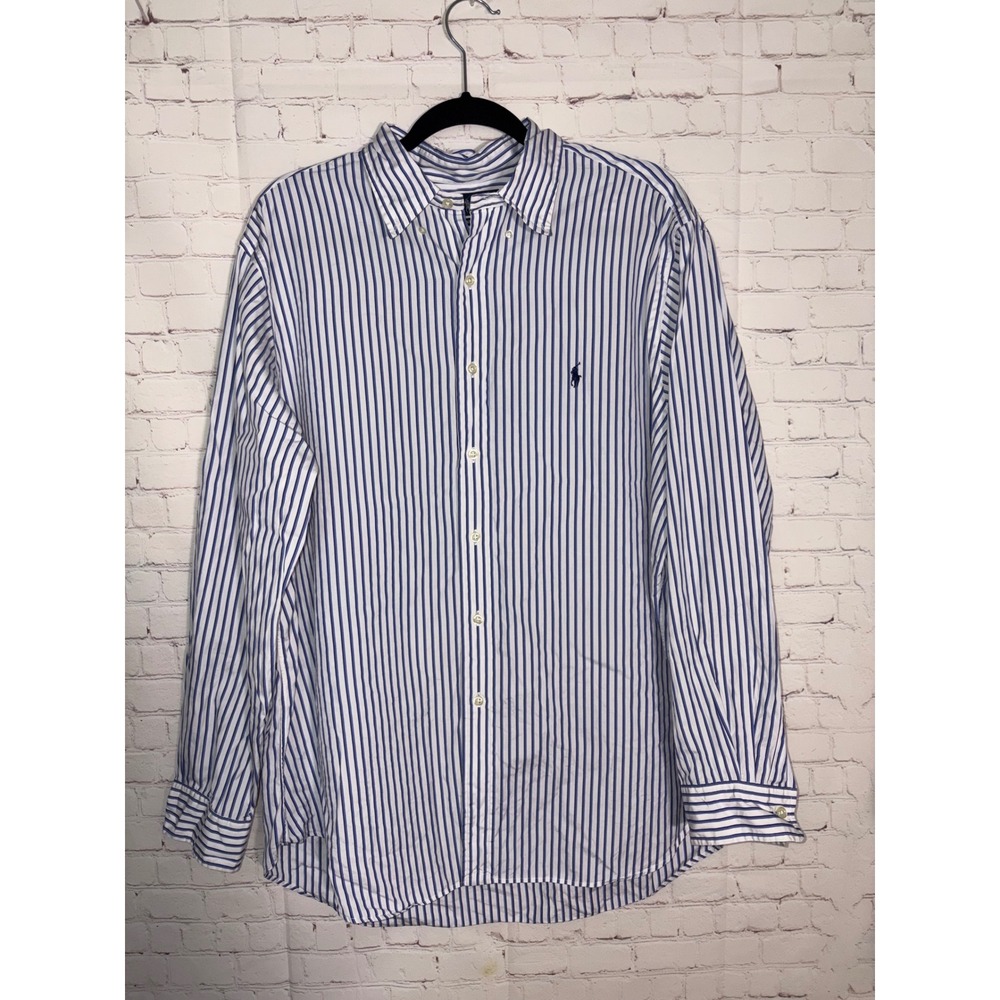 Ralph Laurenβ Mens Classic Fit Striped Button Down Shirt Blue White 17.5 34/35